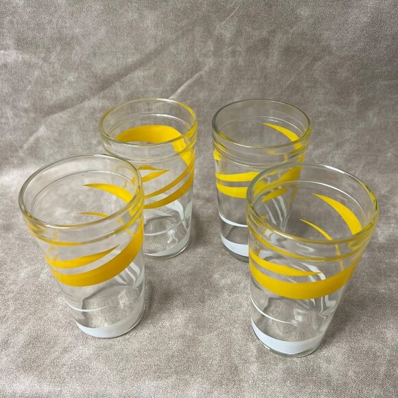 Mid Century Hazel Atlas Yellow & White Swirl Glasses - Picture 3 of 6